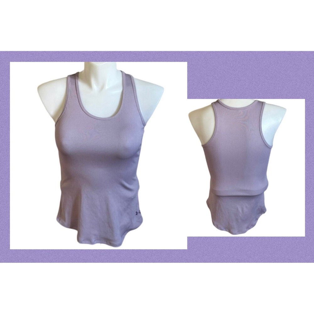 Under Armour Womens Medium Ribbed Racerback Tank Top Lavender Purple Scoop Neck‎